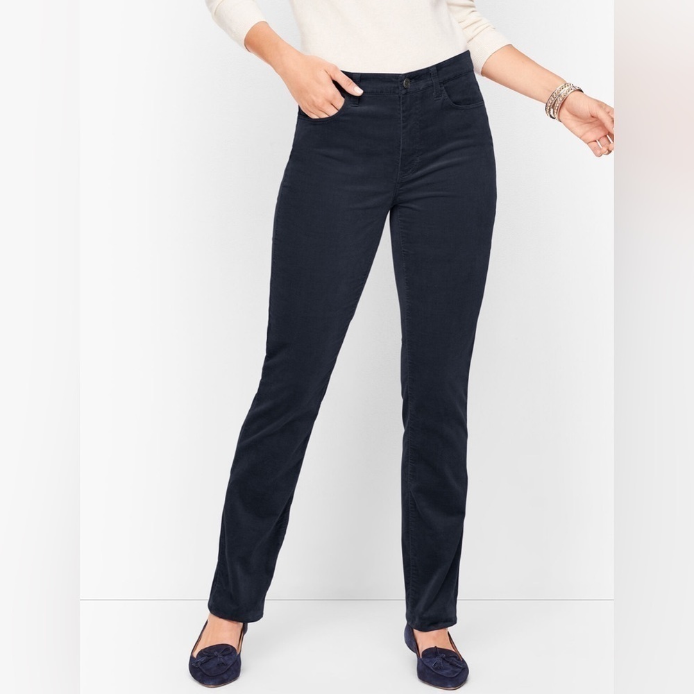 Talbots Womens Black Velvet Pants Size 2P High Rise Curvy Fit Straight Leg Fall